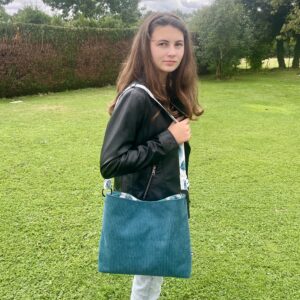 Sac bohème velours turquoise